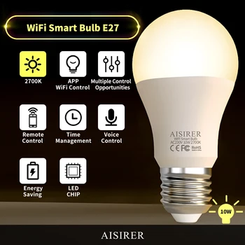 

2Pcs Dimmable Wifi Warm Light Bulb B22/E27 10W Google Smart Light Remote/Voice/Timing Control LED Smart Home Automation Lamp