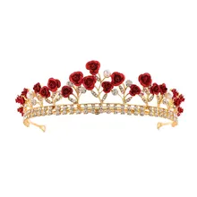 Роскошный красный цветок розы свадебный венец со стразами золотая королевская свадебная тиара королевская корона невесты головная повязка принцесса украшение для волос