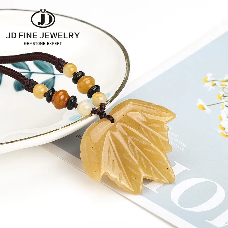 JD желтый нефрит натуральный камень кулон ожерелье для женщин и девочек длинный