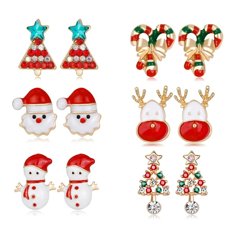 

New 2020 Lovely Fashion Women Elk Santa Claus Xmas Tree Bell Christmas Stud Earrings Personality Rhinestone Earring Jewelry Gift