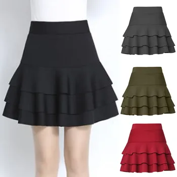 

Skirts Womens Ladys Elastic High Waist Safety Pants Skirt Solid Casual Three-layer Base Skirt Faldas Mujer Moda