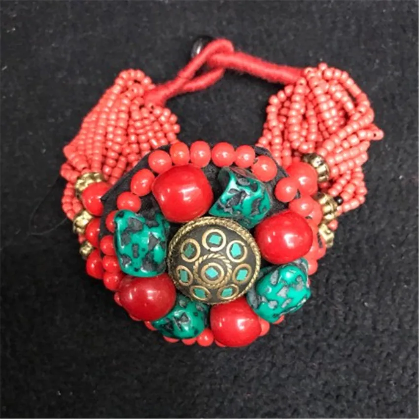 

19cm Handmade Man-made Coral Turquoise Bracelet Bohemia Jewelry Simple Elegant Classic Nepal Party Wedding Gift Flawless