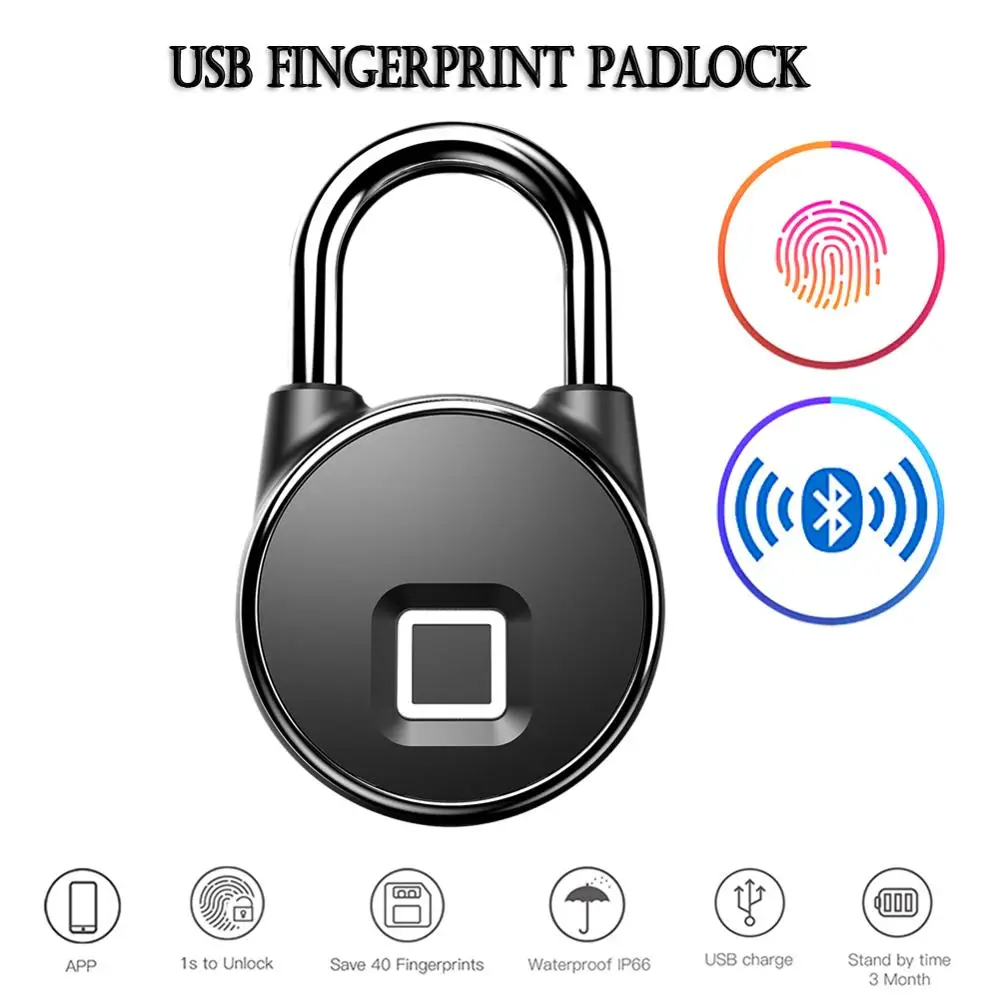 

USB Waterproof BT Smart Fingerprint Keyless Lock APP / Fingerprint Unlock Anti-Theft Security Padlock Door Luggage Case Lock
