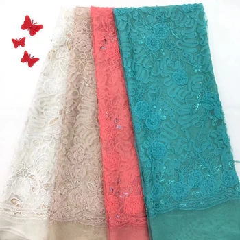 

2019 French Lace Fabric With Decoration Sequins African Lace Fabric High Quality Nigerian Lace Fabrics For Wedding RF27511