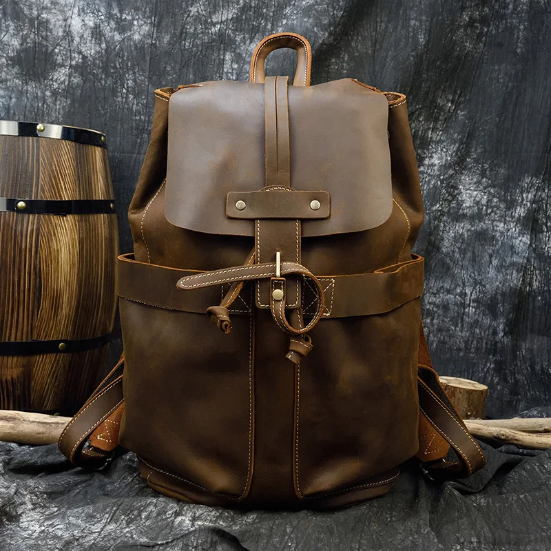 MAHEU, дизайн, Crazy Horse, кожаный рюкзак, для улицы, походный, для путешествий, рюкзак, большая емкость, коровья кожа, винтажный рюкзак для ноутбука - Цвет: Design 1