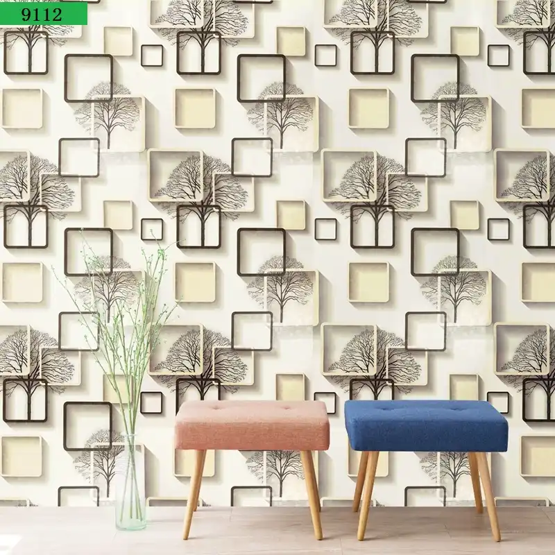 Grid Tree 3d Wallpaper Pvc Waterproof Paper De Parede Self Adhesive Wall Stickers For Wallpapers Home Decor Wallpapers Aliexpress