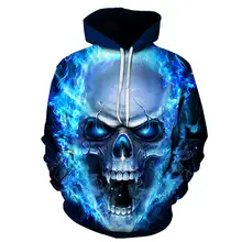 Горячая новинка мужской синий череп с пламенем печати мужской стиль моды триллер Толстовка 3D Повседневная дышащая толстовка