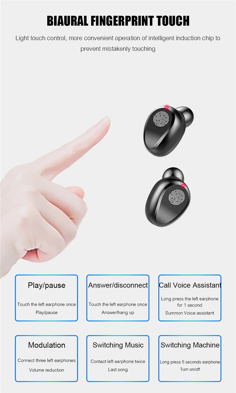 F9 TWS Bluetooth earphone LED Display Wireless headphones Touch Control Bluetooth wireless earphones With 2000mAh Power Bank