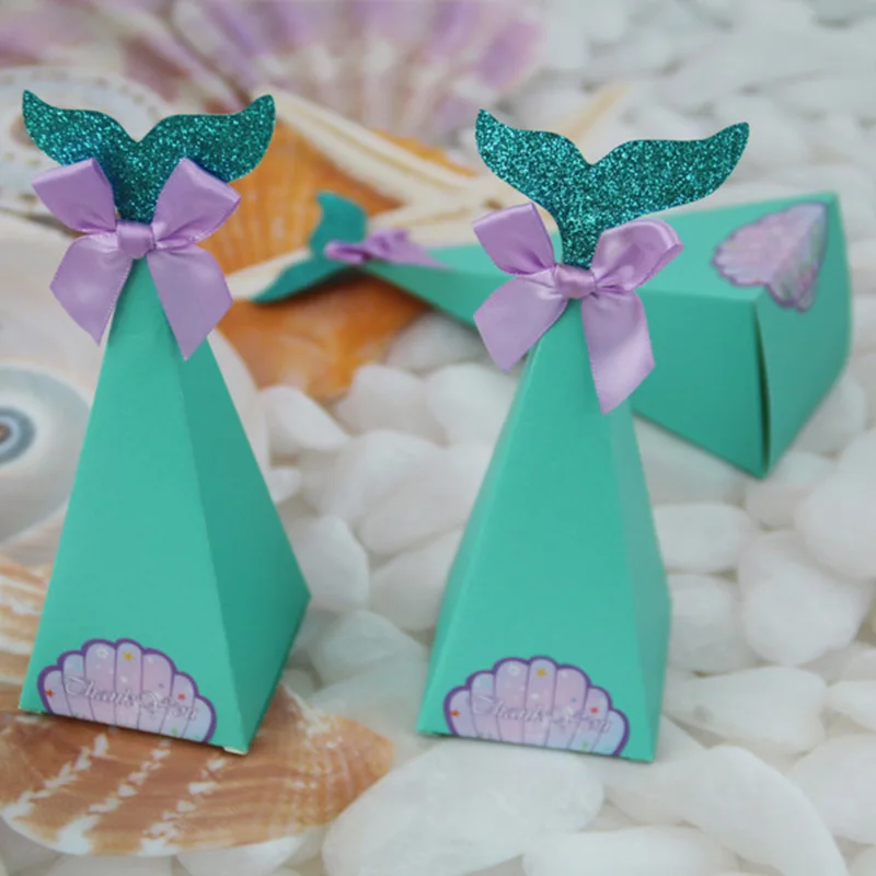10pcs/set Mermaid Paper Cookie Bags Gift Boxes Bags Girls Favors Birthday Party 