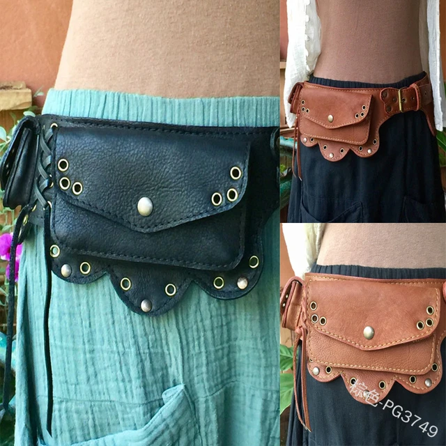 Handmade Leather utility belt Pouch in brown, Festival Fancy Pack, for  unisex