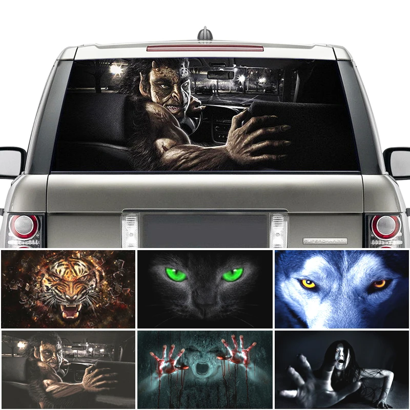 Transparent 3D car sticker Horror Car stickers rear windshield one way vision unique ORC Thriller surprise scary Sticker | Автомобили и