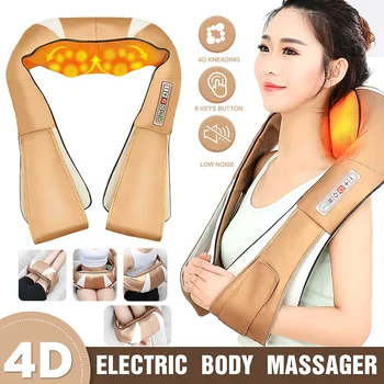 

Infrared Heated Kneading Massager PU Leather Home Car U Shape Electrical Shiatsu Back Neck Shoulder Body Massager