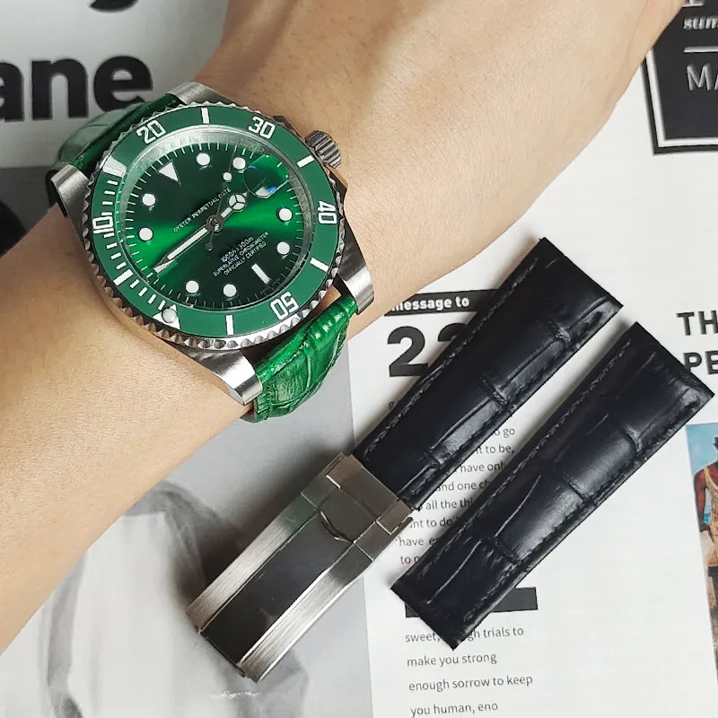 Crocodile Grain Leather Watch Band For 