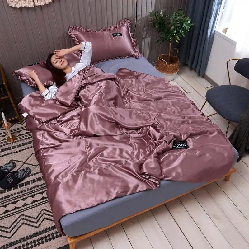 Летнее вымытое шелковое одеяло, однотонное, розовое, красное, белое, серое одеяло для взрослых детей, кондиционер, одеяло, постельные принадлежности - Цвет: 7