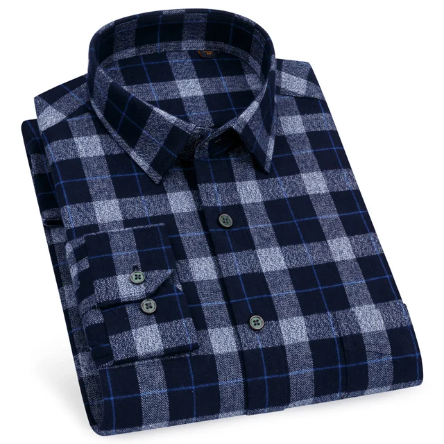 Мужская Стандартная рубашка в полоску с длинными рукавами и карманом, хлопок, Повседневная клетчатый рубашка на пуговицах - Цвет: 81567-82