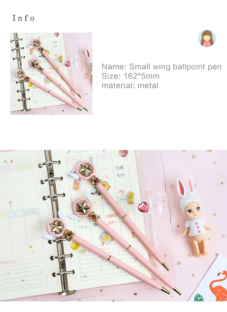 1 шт., розовая шариковая ручка с маленькими крыльями сакуры, черная ручка с металлическим наполнением, индивидуальная ручка 0,5 мм, кавайные канцелярские принадлежности для школы и офиса