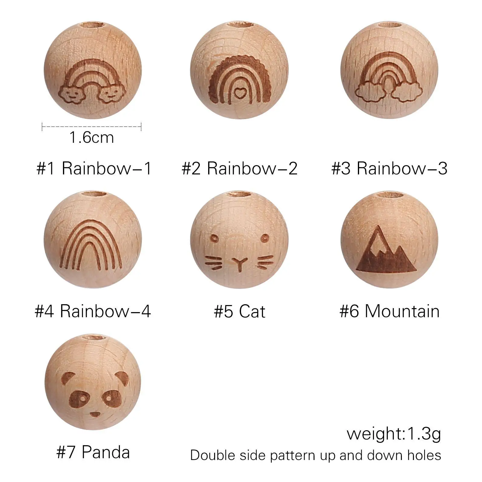 Lassen sie machen 50Pcs 16mm Buche Holz Cartoon Runde Perlen DIY Armband Halskette Sicher Ungiftig Umweltfreundliche holz Handwerk Spielzeug – Detail 2