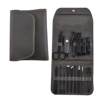 

16 in 1 Nail Cutter Scissors Grooming Kit Art Cuticle Utility Tools Nail Clipper Manicure Set Dark Gray