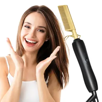 

Hot Comb Wet and Dry Hair Use Hair Curling Iron Straightener Comb Hair Curler Electric Environmentally Friendly Titanium Alloy#D