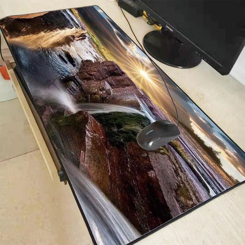 XGZ Waterfall Mountain Scenery Gaming Mouse Pad Rubber Locking Edge Large Mouse Mat for Dota 2 LOL
