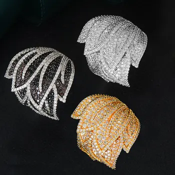 

GODKI Luxury Feather Leaf Design Bold Statement Rings with Zirconia Stones 2020 Women Engagement Party Jewelry High Quality