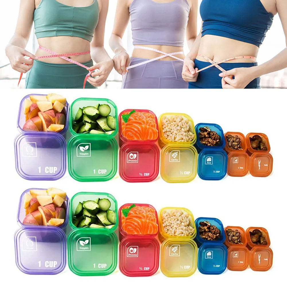 건강한 식사 도시락 다이어트 계획, 21 일 식품 보관, 전자 레인지 안전 코드 라벨 각인, 식사 부분 제어 용기, 14 개