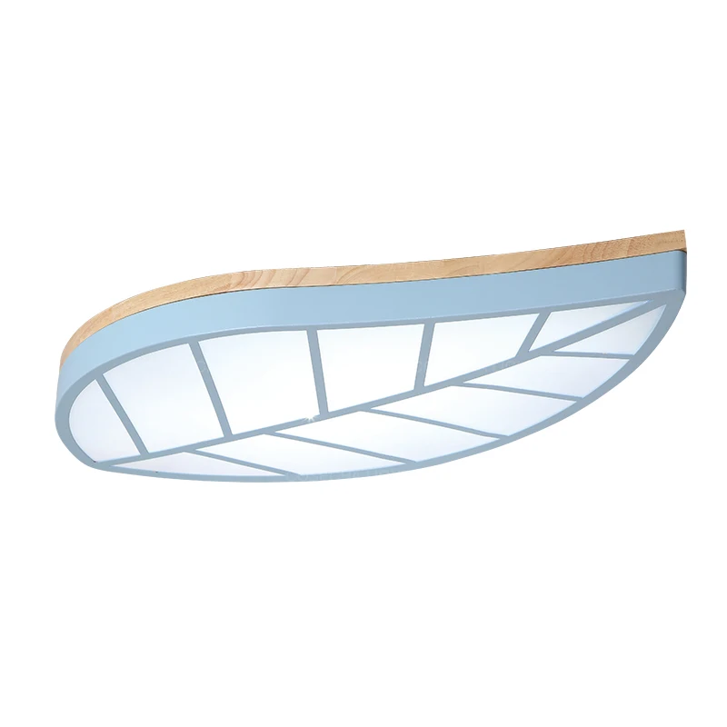 LED Nursery ceiling lights leaves design wood ceiling lampS white blue color for kids babys room nordic hallway light fixtureS