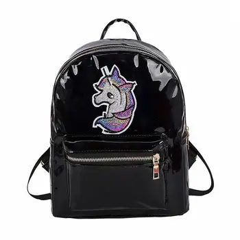 

Cute Cartoon Unicorn Backpack Glossy Casual Bookbag Fashion Charming Travel Bag Anti-theft Backpack (Black)