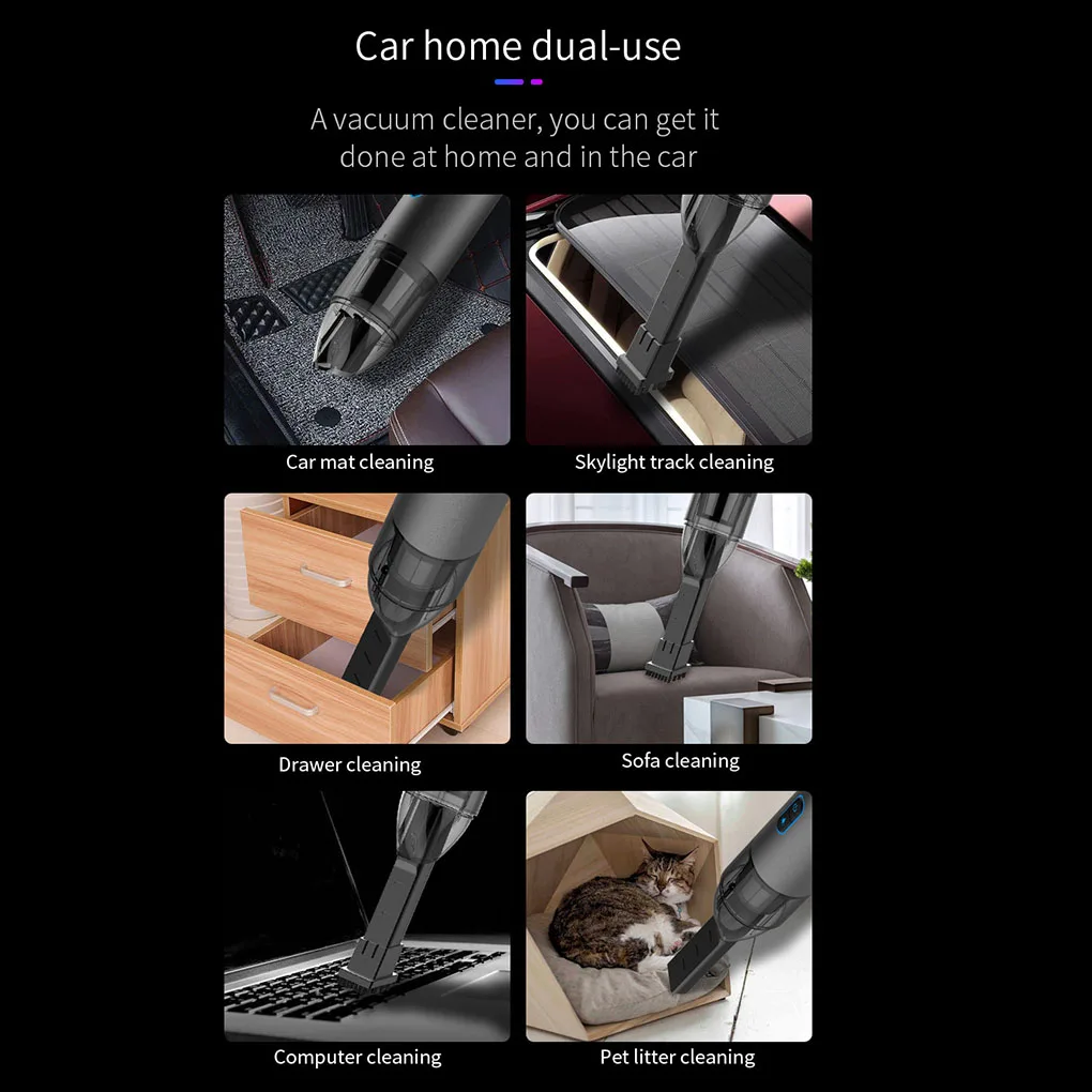 Car Vacuum Cleaner Portable Wireless Handheld Auto Vacuum Cleaner Robot for Car Interior & Home & Computer Cleaning