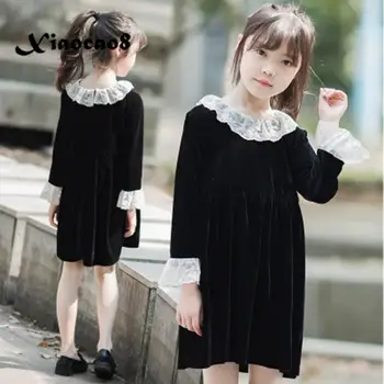 

Girls Dress Kids Black Velvet Lace Collar Dresses for Girls Autunm Winter Princess Dress Toddler Children Long Sleeve Clothes