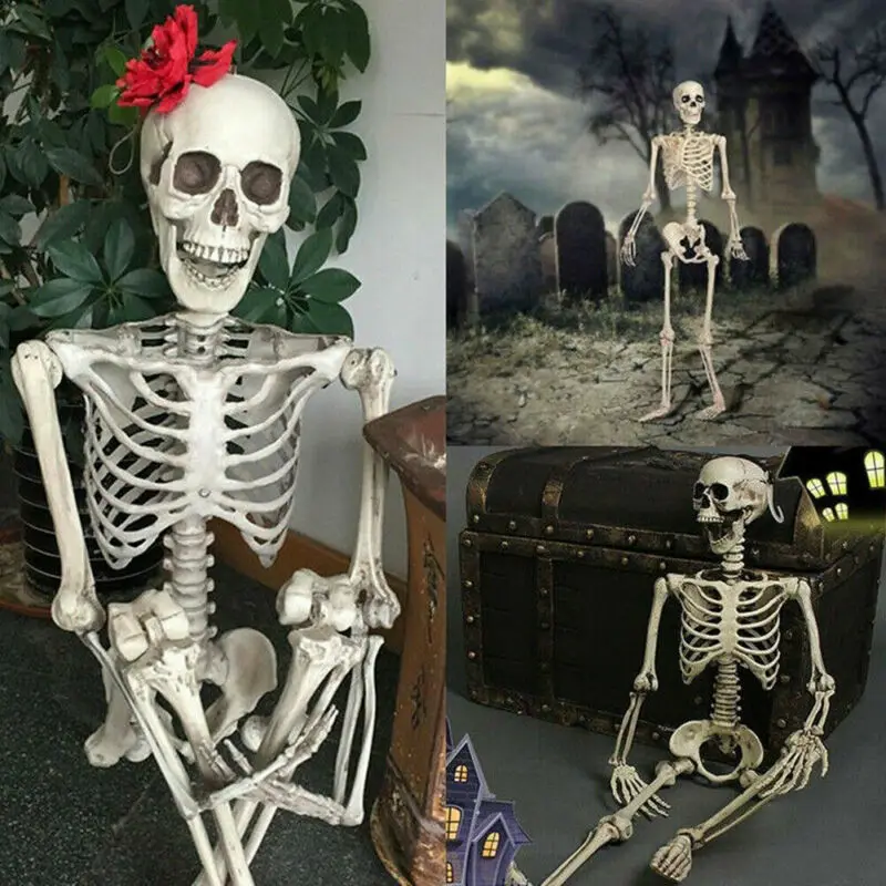Spooky Life Size Halloween Skull Bones Posable Skeleton Decoration High Quality 