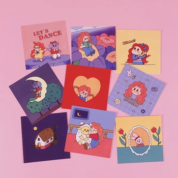 

9Pcs/set 9*9cm Korean Cartoon Girls Lovely INS Album HD Photo Card Self Adhesive Stickers Photocard
