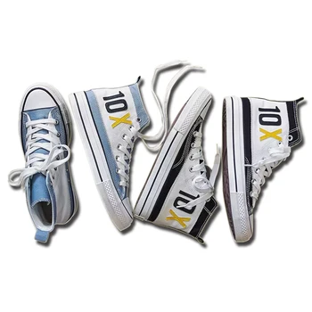 

Men Sheos Men Canvas Comfortable Shoes For Couple Flats Casual Women White Blue Walking Sneakers Lace-up High Style Vulcanized