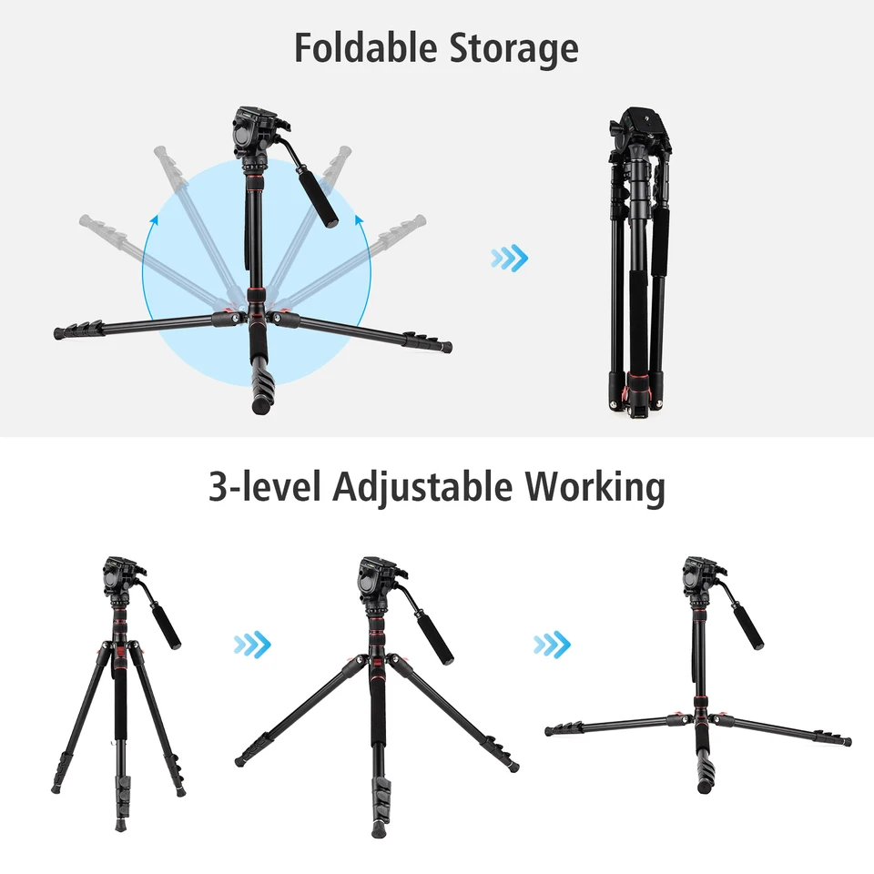 Andoer Treppiede Per Fotocamera 157 Cm In Alluminio | Colonna Centrale A 90° E Testa A Sfera 360° | Portata 5 Kg | Con Borsa E Morsetto Per Telefono
