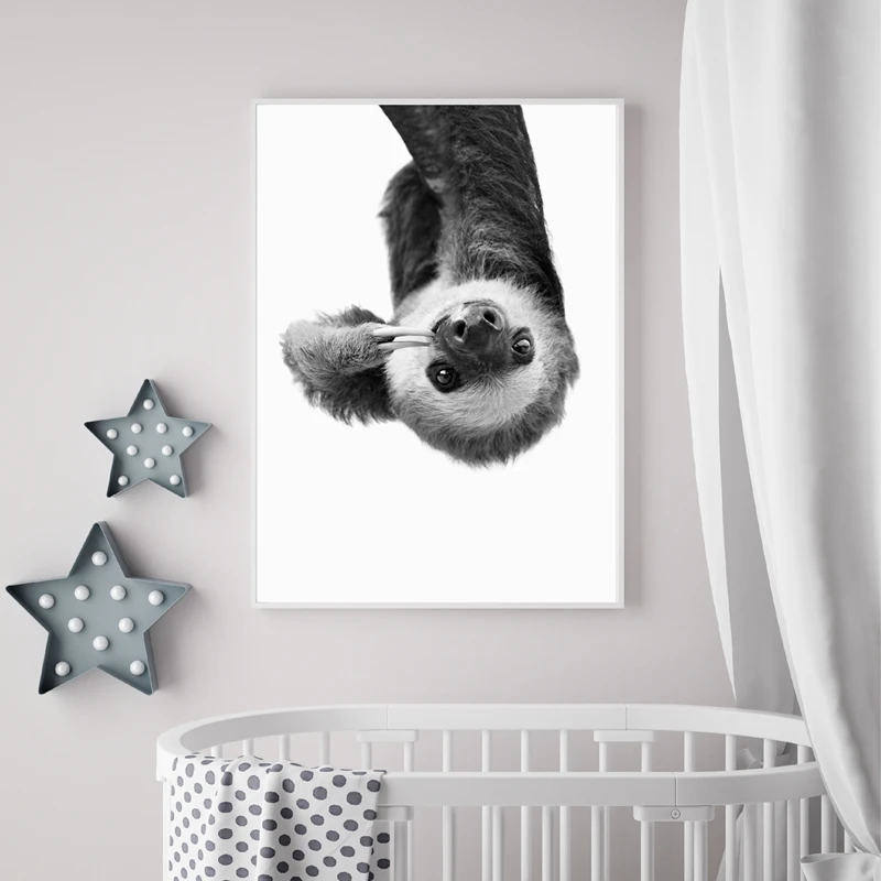 Sloth-Animal-Wall-Art-Canvas-Print-and-Poster-Cute-Animal-Sloth-Canvas-Painting-Black-White-Photography (1)