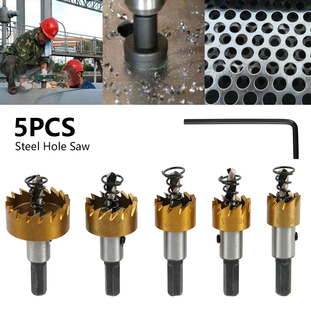 

5PCS HSS Drill Bit Carbide Tip HSS Drill Bit Hole Saw Set Stainless Steel Metal Alloy 16/18.5/20/25/30mm
