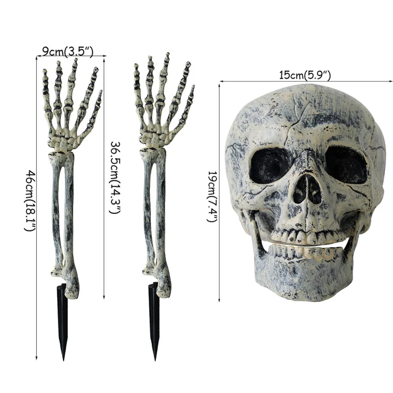 Украшение для сада на Хэллоуин, череп, скелет, лапа, надгробная надгробия с Рип буквами, украшение дома с привидениями, аксессуары для празднования Хеллоуина - Цвет: 1set Skull set