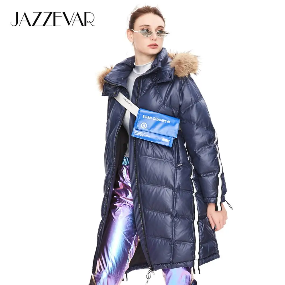 JAZZEVAR Зима новое поступление женский пуховик с меховым воротником модный стиль с капюшоном длинная зимняя одежда для женщин K9071