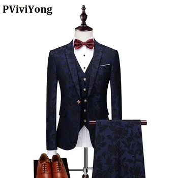 

PViviYong brand 2020 high quality Men's Wedding Dress Formal Suit Three-piece (Jackets + Vest + Pants) C404--XZ063
