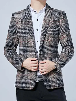 

Cultivate one's morality leisure men's suit coat, plaid single row a grain of buckle autumn wear comfortable with pockets