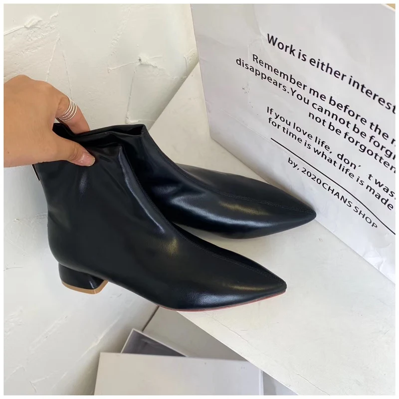

2021 Fashion Women Short Boots Pointed Toe Zipper Ankle Boots Casual Square Low Heel Autumn Winter Female Chelsea Boot