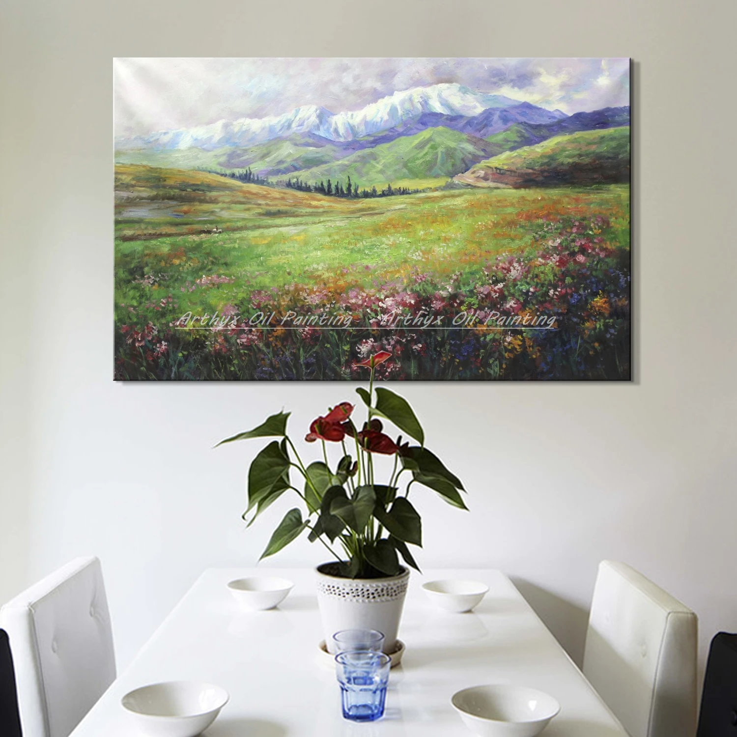 

Arthyx Handpainted Spring Blossoms Natural Landscape Oil Painting On Canvas,Beautiful Flower Wall Art For Living Room Home Decor