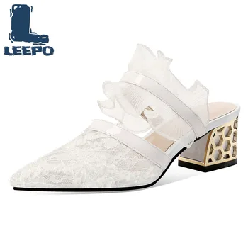 

High Heels Slippers Women Summer Cow Leather White Shoes Woman Luxury Slingbacks Sandals Pointed Toe Pumps Ladies Party Shoes 40