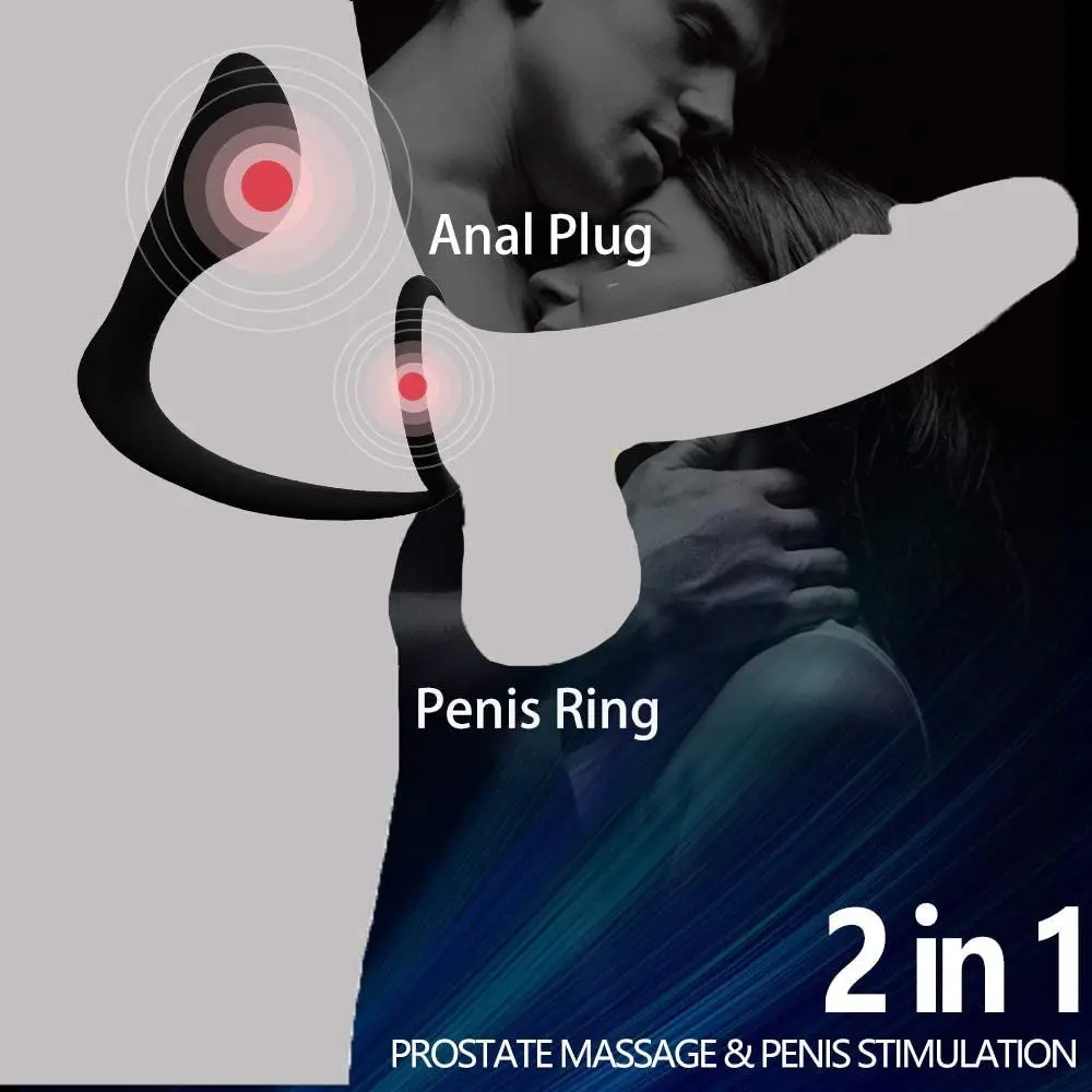 2 In 1 Anal Plug With Penis Ring, Erection Enhancing Cock Ring Stretchy Silicone Butt Plug For G-Spot P-Spot Testicles Sex Toys