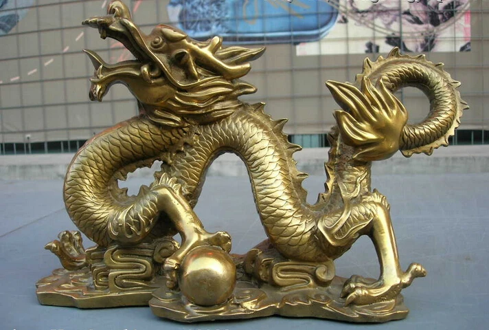 S0121 китайские королевские изысканные медные латунные фэншуй Lucky Fly Dragon Paly статуя