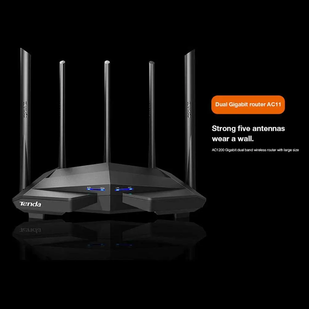Tenda AC11 AC1200 Wifi Router Gigabit 2.4G 5GHz Dual-Band 1167Mbps Wireless Network Wi-Fi Repeater with 5 High Gain Antennas