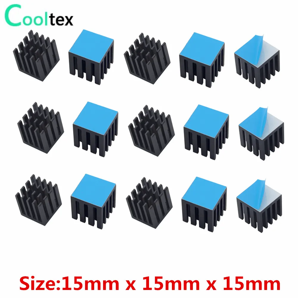 

30pcs Aluminum Heatsink 15x15x15mm Black Mini heat sink for Electronic Chip IC MOS Raspberry pi With Thermal Conductive Tape