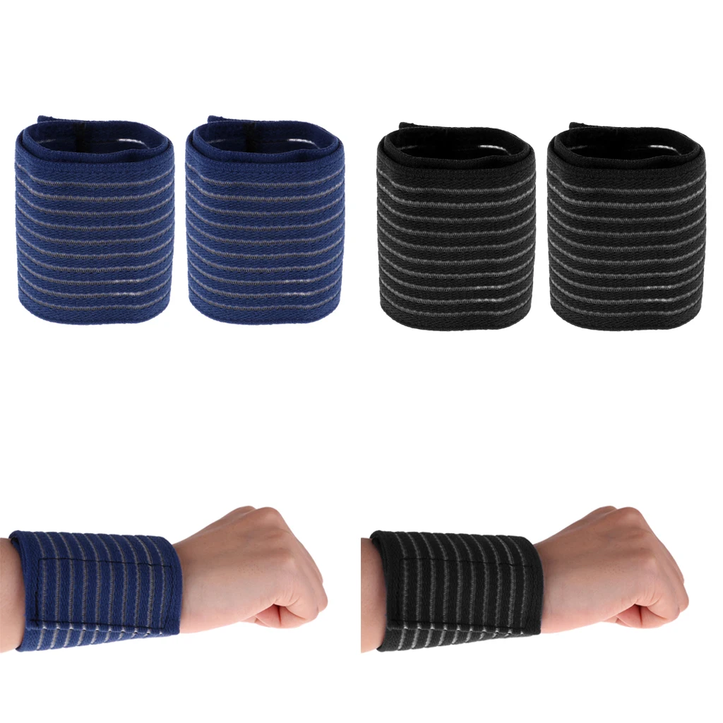 2 Pairs Wrist Band Support Sleeve - Adjustable Compression Strap Elastic & Breathable Fabric for Tennis, Sports, Exercise