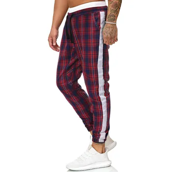 

Men Checkered Track Pants Premium Plaid Stretch Skinny Fit Casual Trousers