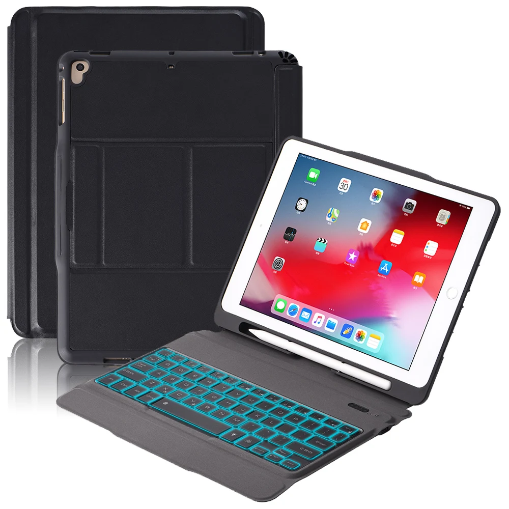 Для iPad Air 1 2 iPad Pro 9,7 iPad 9,7 7 цветов с Подсветкой Bluetooth Клавиатура США чехол для планшета с кожаным чехлом для ручки - Цвет: 03